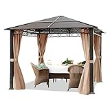 TOOLPORT Gartenpavillon 3x3 m wasserdicht ALU Deluxe Pavillon mit 4 Seitenteilen Partyzelt in Taupe lichtdurchlässiges PC Dach