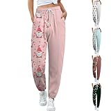 Weihnachts-Thermohose für Damen, hohe Taille, dicke Joggerhose, leger, Baggy, Sweathose, weites Bein, Trainingshose mit Taschen, Kordelzug, elastische Taille, AG, M