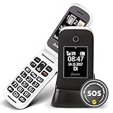 Olympia Janus Klapphandy Seniorenhandy | Rentnerhandy | Großtasten Handy für Senioren ohne Vertrag | SOS-Notruftaste | FM-Radio | Vibrationsalarm | Bluetooth | Micro-SD bis 32GB | Tischladestation