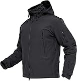 TACVASEN Herren Softshell Jacke Übergangsjacke Outdoor Herbstjacke Wasserdicht Army Jacket Campingjacke Fleece Wandern Trekkingjacke, Schawrz