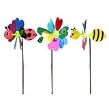 Hemoton 3 Stücke Kinder Windrad Schmetterling Gartenstecker Bienen Kunststoff Windmühle Spielzeug Libelle Wind Spinner Dekostecker für Outdoor Rasen Balkon Garten Deko (Zufällig)