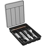 Lifewit Besteckkasten für Schubladen mit Deckel, 23,5 x 32,3 cm Küchenutensilien Besteckeinsatz, 5 Fächern Kunststoff Schmale Schubladen Organizer Küche Besteckkorb für Backen/Messer/Gabel, Schwarz