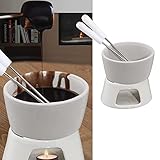 Cepewa 1 x Keramik Schokofondue Set Fondue-Set Schokolandenfondue weiß inkl. 2 Edelstahlgabeln (1 x Schokofondue-Set)