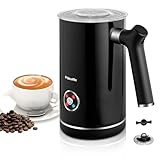 Pukomc Milchaufschäumer Elektrisch, 4 In 1 Milchaufschäumer für Warme und Kalte Milch, 2 Schneebesen für Latte, Cappuccino, Macchiato, 500W, Schwarz, 8oz/240ml