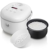 Bear Reiskocher 3,5 Tassen (ungekocht) mit Dampfgarer, Multifunktioneller 350W Elektrischer Rice Cooker Mini,6 Reiskochfunktionen für 2-4 Personen,Weiß