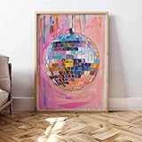 CHAOJIART Leinwand-Poster mit rosa Discokugel im Vintage-Stil, druckt ästhetische Retro-Spiegelkugeln, Wandkunst, Gemälde für Party, Club, Bar, Heimdekoration, 30 x 50 cm, rahmenlos