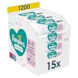 Pampers Sensitive Feuchttücher 15 Packungen mit 80 Stück - 1200 Feuchttücher, ohne Duft, für eine sanfte und weiche Reinigung