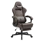 Dowinx Gaming Stuhl Bürostuhl Ergonomischer PC-Stuhl mit Massage Lendenwirbelstütze, Racing Stil PU Leder Hohe Rückenlehne Verstellbarer Drehsessel mit Fußstütze (Braun)