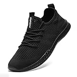 FUJEAK Herren Walkingschuhe Turnschuhe Fitnessstudio Sportschuhe Sneaker Running Tennis Schuhe Freizeit Straßenlaufschuhe Fashion Leichtgewichts Atmungsaktiv Schlüpfen Schuhe Schwarz 48