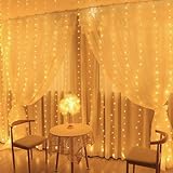 MUSUNIA Lichterkette innen lichtervorhang USB 2X2M 200led lichterkette, Lichtervorhang Fenster mit 10 Haken für Schlafzimmer Fenster Party (warmweiß)