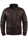 !Solid SDCamash Herren Lederjacke Bikerjacke Echtleder Jacke mit Stehkragen Eingrifftaschen Rippbündchen 100% Schafsleder Regular fit, Größe:XL, Farbe:Brown (5066)