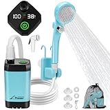 WADEO Tragbare Campingdusche Akku mit Pumpe, Camping Dusche mit wiederaufladbarem 6000-mAh-Akku und doppelter Digitalanzeige, Mobile Duschen mit Duschkopf, für Camping Reisen Garten (Blau, Typ C)