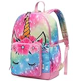 VASCHY Kinderrucksack Mädchen, Süßer leichter Wasserabweisend Vorschule Rucksack Kleine Daypack Schultasche mit Brustgurt Regenbogen Einhorn