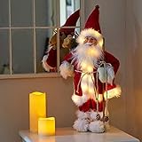 Marco Paul Weihnachtsmann rot 30 cm Deluxe beleuchtet stehend Weihnachtsmann Figur LED Festlich Weihnachtsmann Ornament Xmas Deko Weihnachtsmann Plüsch Statue Figur Leuchtet