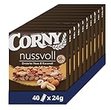 Nussriegel Corny Nussvoll Dreierlei Nuss und Karamell, mit Erdnuss, Mandel und Haselnuss, 40x24g