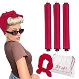 Overnight Blowout Rods Heatless Hair Curler with Luxury Cloth Bag Silk Scarf, Heatless Curling Rod Headband to Sleep in No Heat Curling Headband with Hook for All Hair Types (Rose Red, 3Rods)