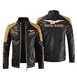 QUIFUN Motorrad Lederjacke Herren Moto Gu.zzi, Kunstleder Motorrad Jacke, Kunstlederjacke für, Damen und Herren(Yellow,XXL)