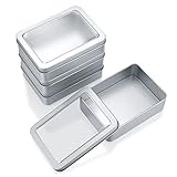 Qeapug 4 Stk Kleine Metalldosen mit Deckel, Aufbewahrungsbox Metall Rechteckige, Metallbox Behälter, Silber Organizer Blechdose ohne Scharniere für Bonbons Geschenke, 4.9 * 3.54 * 1.4 inch (Silber)