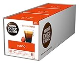 NESCAFÉ Dolce Gusto Lungo Kaffeekapseln (100 Prozent Arabica Bohnen, Feine Crema und kräftiges Aroma, Schnelle Zubereitung, Aromaversiegelte Kapseln) 3er Pack (3 x 16 Kapseln)