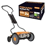 Fiskars Spindelmäher, Rasenmäher mit berührungslosem Schneidesystem, Schnittbreite: 43 cm, StaySharp Plus, Schwarz/Orange/Silber, 1015649