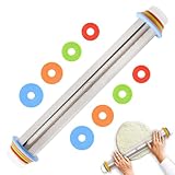 MsTeco Nudelholz, Edelstahl Teigroller Verstellbar Rolling Pin 17 Zoll Ausrollstab mit 4 Abnehmbaren Dickenringen für Torten, Teig, Baken, Kekse, Pizza