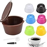 SNAGAROG 7 Stück Wiederverwendbare Nachfüllbare Kaffeekapseln Ersatz Kaffee Kapseln, mit Löffel und Bürste, Dolce Gusto Filterkaffeekapsel für Küche, Büro, Outdoor (7 Farben)