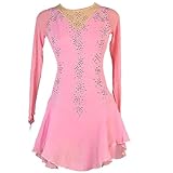 FZHQNZJF Rosa,15_16Years, Damen Eiskunstlauf Wettbewerb Kleid Langarm Eislauf Leistung Kostüm Glänzend Gymnastik Trikot Hohe Elastizität Rollschuh Kleidung