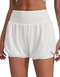 PINSPARK Damen Sporthose Kurz Laufhose mit Innenslip Sommer Hohe Taille Sport Shorts Schnelltrockende Laufshorts Jogging Gym Bade Training Tennishose Weiß S