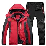 Generisch Langlaufski Set Herren, Thermoanzug Herren Angeln Warme Skianzug Wasserdicht Tracksuit Winter Skibekleidung Jacke und Hosen Schneeanzug mit Kapuzen Skijacke Winddicht Schneemantel