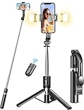 Selfie Stick mit Verbessertem Stativ – 2 Fülllicht, Tupwoon Extra Langes 114cm Handy Stativ mit Abnehmbarer Fernbedienung, Kompatibel mit iPhone Samsung Smartphones, Action-Kamera GoPro