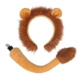 JIAHG Löwe Stirnband Schwanz Set Tier Kostüm Set Halloween Kostüme Plüsch Löweohren Löweschwanz Cosplay Set Haarreifen Löwe Tierohren Schwanz Set Haarspange Headwear Damen