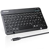 TECKNET Wiederaufladbare Bluetooth-Tastatur, mit 80cm USB Kabel, Ultra Dünn Wireless Bluetooth Keyboard Deutsches Layout QWERTZ BT5.1 Tragbare Kabellose Tastatur Bluetooth für Windows, iOS, Android