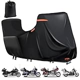 Motorradplane Wasserdicht mit Side+Top Box,600D Motoradabdeckhaube,5 Reflektierende Streifen,2 öFfnung zur BelüFtung,Motorrad Abdeckplane Outdoor für Harley Davidson Touring Modelle (300x111x142cm)