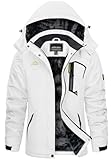 KEFITEVD Skijacke Damen Winddicht Warm Funktionsjacke mit Zip Taschen Fleece Thermojacke Warm Softshelljacke für Snowboarden Weiß XL