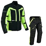 BOSmoto 2-teiler Motorradkombi Cordura Textilien Motorradjacke + Motorradhose Neon (L), Schwarz