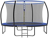 SONGMICS Trampolin Ø 305 cm, rundes Gartentrampolin mit Sicherheitsnetz, mit Leiter und gepolsterten Stangen, Sicherheitsabdeckung, sicher, Outdoor, schwarz-blau STR10BK