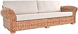 Rattansofa Chester Lounge Liegesofa Wohnzimmer Couch Natur Rattan Sofa mit Polster Rattanmöbel (4-Sitzer, Natur)