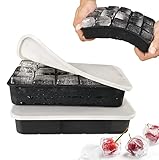 Eiswürfelform Silikon Eiswürfelbehälter mit Deckel 15-Fach 3cm Quadratische Eiswürfel Ice Cube Tray für Whisky, Cocktails Schwarz, 2 Stück