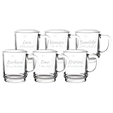 LUXENTU Glühweintassen mit personalisierter Gravur, Teegläser 250 ml, Geeichte Glasbecher bei 0,2 Liter, Individuelle Lasergravur, Set für Freunde & Familie, 6 Stück