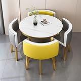 Modernes Marmor Esstisch Set für 4 Elegante Büro Empfang Schreibtisch und Stuhl Set Stilvolle Lounge und Wohnzimmer Möbel Komplettset mit Tisch und vier Stühlen