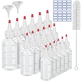 Quetschflasche 18 Stück Dosierflasche Squeeze Flasche Bottle 30ml/60ml/120ml Spritzflaschen Quetschflaschen mit Roten Spitzen Kappen,Trichtern,Etiketten,Bürsten für Sojasauce Speisewürze Kochen Soßen