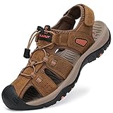 FLARUT Sandalen Herren Outdoorsandalen Trekkingsandalen Leder Wandersandale Sportsandalen(braun,43)