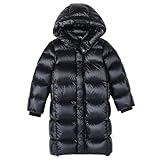 linboo Wintermantel Mädchen Winterjacke mit Kapuze Lange Daunenjacke Warm Mäntel Dicke Steppjacke Winddicht Winter Puffer Jacke Kinder Kapuzenparka, Schwarz, 134-140(Herstellersgröße: 140)