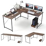 LIFEZEAL L-förmiger Schreibtisch mit Mehrfachsteckdose, Reversibeler Computertisch Eckschreibtisch mit Monitorständer, Gaming Laptop PC Tisch für zu Hause und im Büro (Braun)