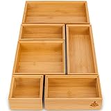 Lilly Things ANTIRUTSCH Bambus Schubladen Ordnungssystem (6 teilig, Holz) Schubladen Organizer Schubladeneinsatz Aufbewahrungsbox für Make-Up Kosmetik Schminktisch Schreibtisch Büro Bad Küche