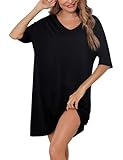 Irdcomps Nachthemd Damen Schlafshirt Sleepshirt Kurzarm Baumwolle Kurz Sexy Schlafkleid Schlafhemd Große Größen Sommer Nachtwäsche Schwarz XXL