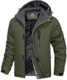 MAGCOMSEN Snowboardjacke Herren Wasserdicht Skijacke Warm Fleece Winterjacke für Bergsteigen Camping Herren Softshell Outdoorjacke Atmungsaktiv Gefüttert Wanderjacke Armeegrün M