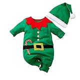 Hifot Baby Strampler Weihnachten Weihnachtsoutfit,Strampler Junge Mädchen,Neugeborenes Santa Elfen Schlafstrampler mit Hut Weihnachts Party Kleidung Set