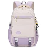 Waniki Schulrucksack Mädchen Schulranzen Junge Teenager Wasserdicht Schultasche Nylon School Bag Modisch Rucksack Und Leicht School Bag für Girls Boys Schule Reise Sport (Light purple)