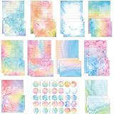 Bestvisse Aquarell-Briefpapier-Umschläge-Set mit 50 Briefpapier-Buchstaben (liniert), 50 passende Umschläge, 60 Siegeletiketten-Aufkleber